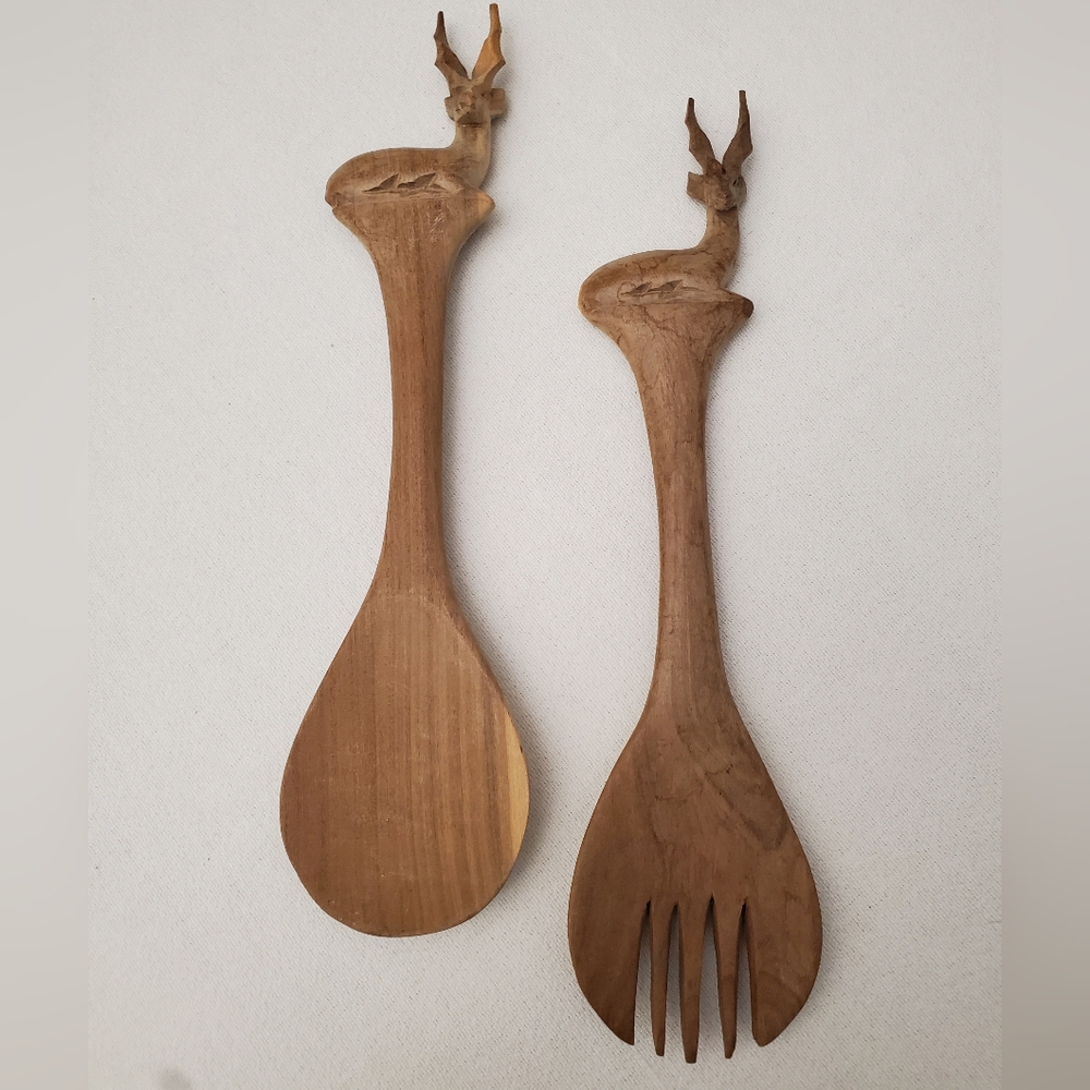 Wooden Hand Carved Deer Fork/Spoon